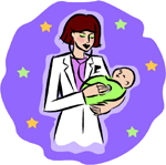 Pediatrician caring for a baby