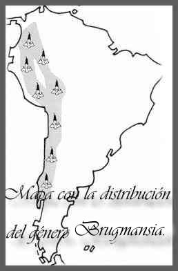 Mapa de distribucin de Brugmansia.