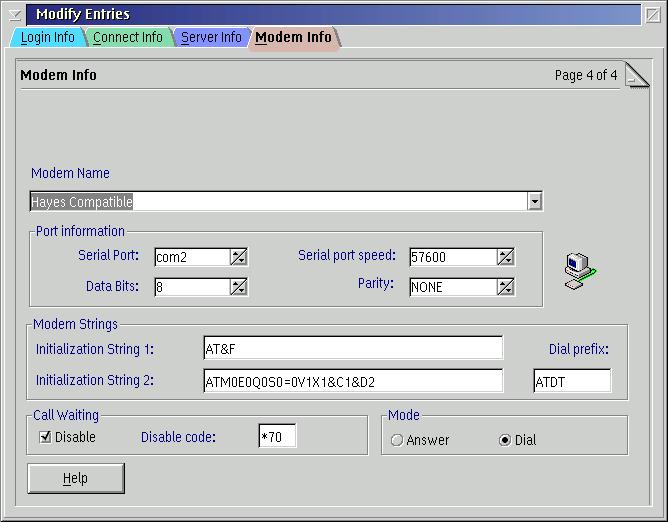 Modem Confirmation Use this tab toselect your Modem Serial Port and maybe the call ...