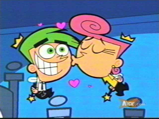 Wanda giving Cosmo a kiss.