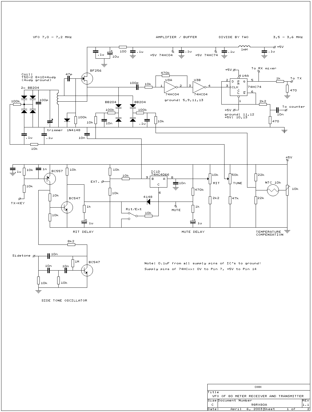 80 METER CW TRANSCEIVER WITH DIRECT CONVERSION RECEIVER WITH SIDEBAND ...