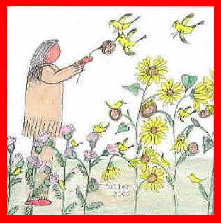 peu with sunflowers and yellowbirds