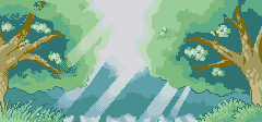 A forest from the point of view of a trainer lost in it.