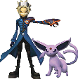 The protagonist posing with his Espeon (his other Pok�mon is Umbreon)
Background Cleanup Editing by Sapphire