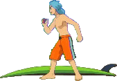 This Surfer - Gym Leader stands by his surf board preparing to release his pok�mon from its pok�ball.
Background Cleanup Editing by Sapphire. Original Image from Serebii.net.