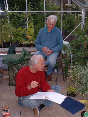 Poole and East Dorset Art Society (PEDAS) artists in the greenhouse June 2002