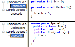Declarations and UserCode fragments