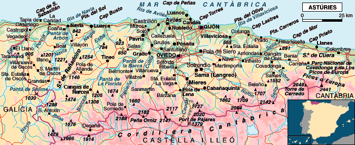 mapa Principat d'Ast&uacute;ries