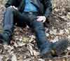Leather pants engineer boots blue denim shirt