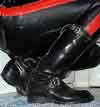 Short engineer boots leater pants with red stripe