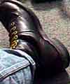 laced logger boots and leather with denim