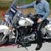 Leather pants engineer boots denim shirt on machine