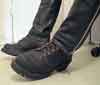 Steel Toe Wesco Jobmasters and leather pants 
