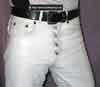 White leather pants, buttonfly style