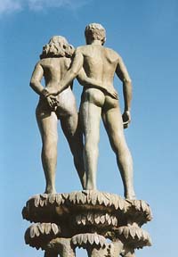 Statue of Ask and Embla (the first humans) in Slvesborg, Sweden