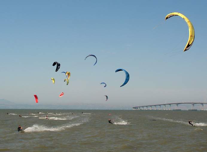 Kiteboarders in the Bay, Foster City