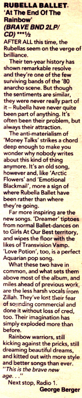 'At The End Of The Rainbow' review Sounds April 1990 