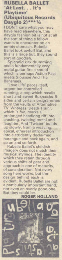 'At Last It's Playtime' LP review (Sounds August 3rd 1985)