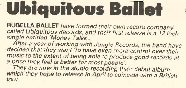 News item (Sounds March 1985)