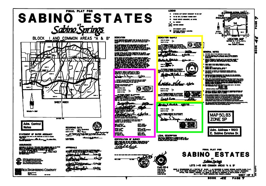 Sabino Estates Plat Sheet 1 (Signatures)