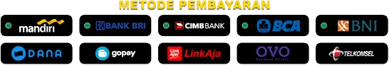 Bca, Mandiri, Danamon, Bri, Ovo, Dana, Telkomsel, Link AJa, Gopay