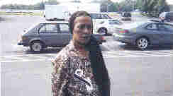 Photo of Anna Standing Deer, wife of Standing Deer, at Millions for Mumia rally