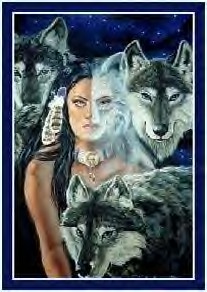 Graphic of woman with wolves