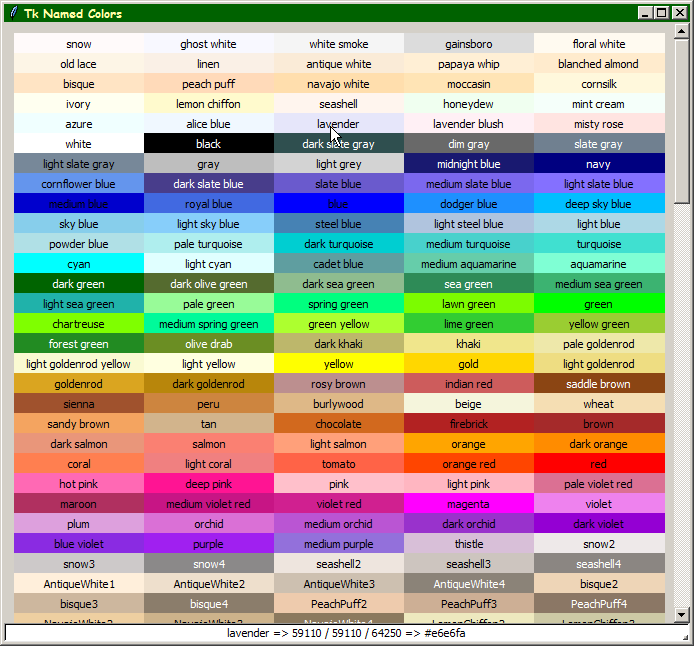 Python Turtle Color Chart