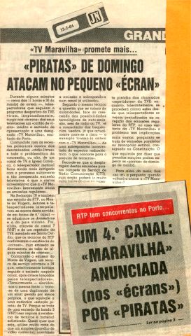 Piratas de domingo atacam no pequeno ecr� - Jornal de Noticias - 13.02.1984