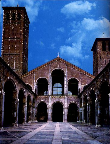 The porticoed atrium and the façade of the basilica