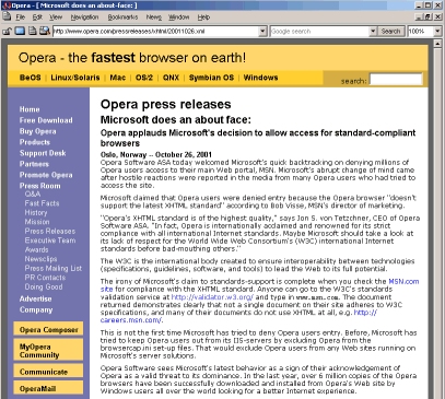 Page displayed in Opera