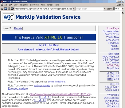 W3C Validation Service showing page is compliant