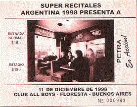 Entrada de un recital cancelado en 1998
