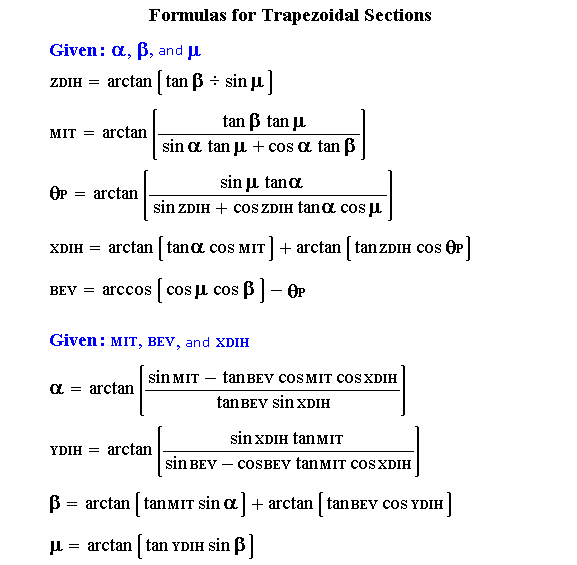 Trapezoidal Section Angle Formulas