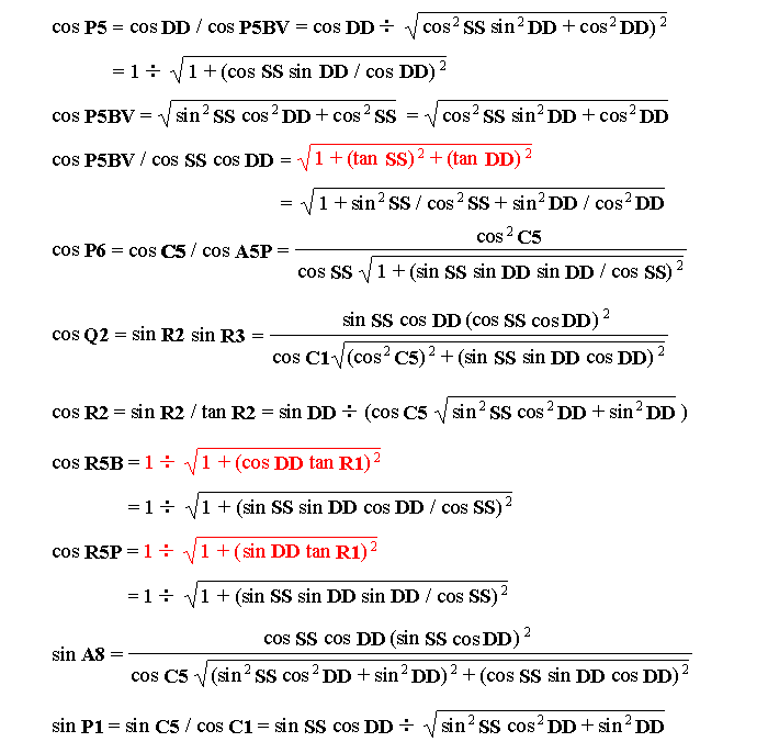 Formulas derived from Vector Products